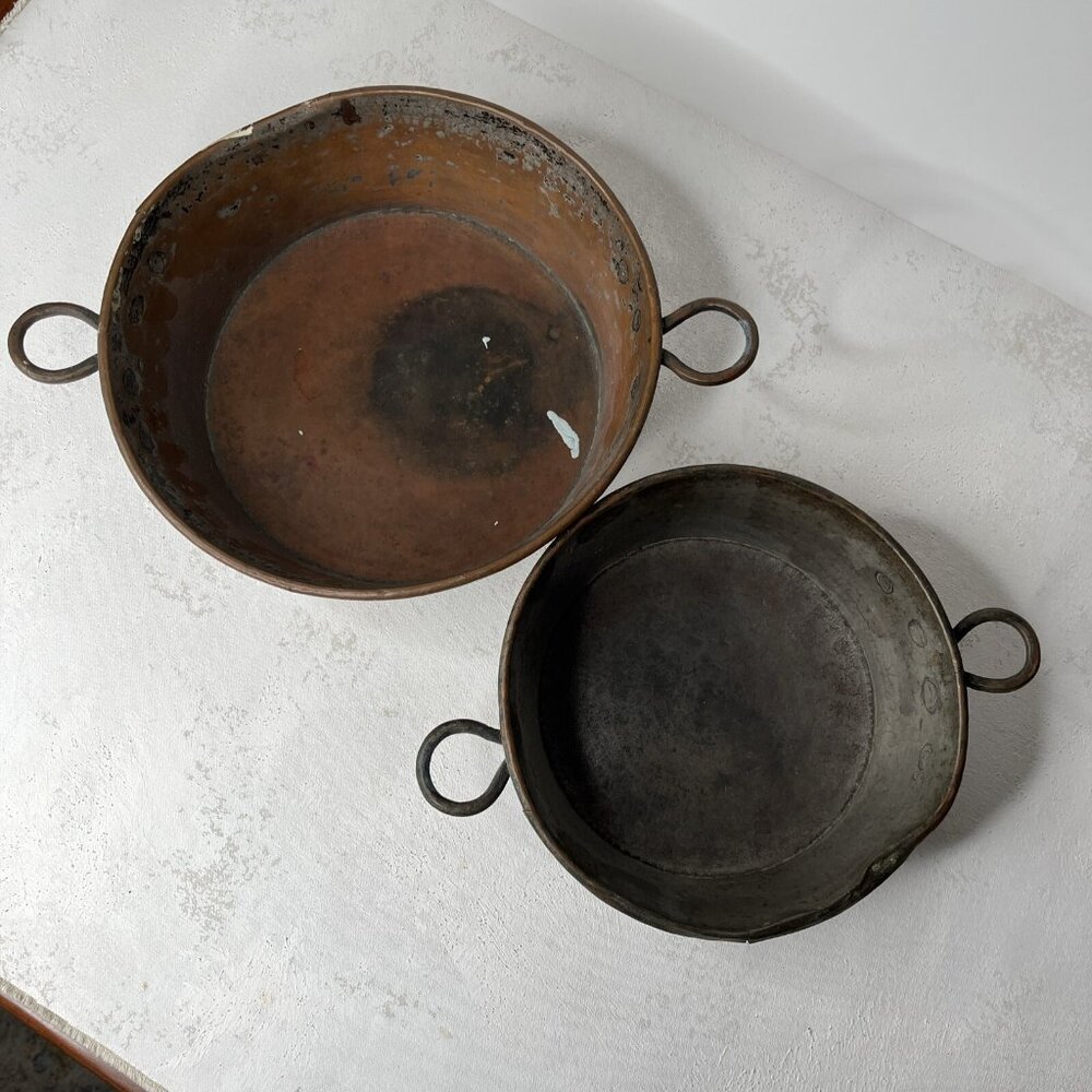 Container Bowl Pan Kitchen Copper Metal Handmade Vintage Rustic Decor Set Of 2